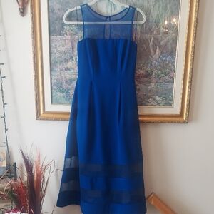 Aidan Mattox Royal Blue Sheer Panel Midi Dress